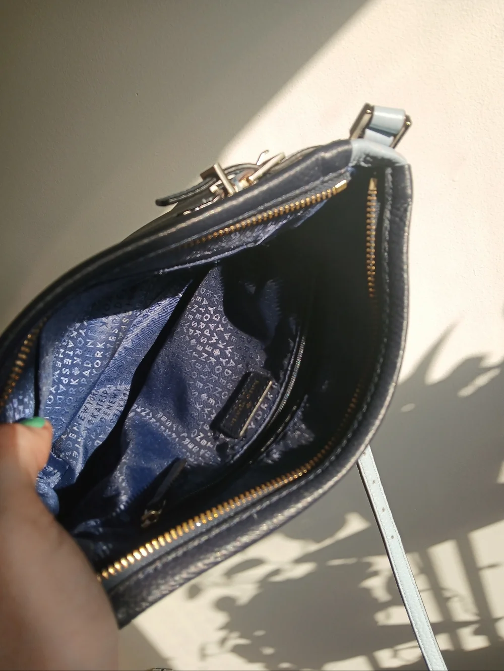 Kate Spade- Navy Blue/Light Blue-Two-toned-Pebbled Leather-Crossbody Bag - Picture 6 of 15